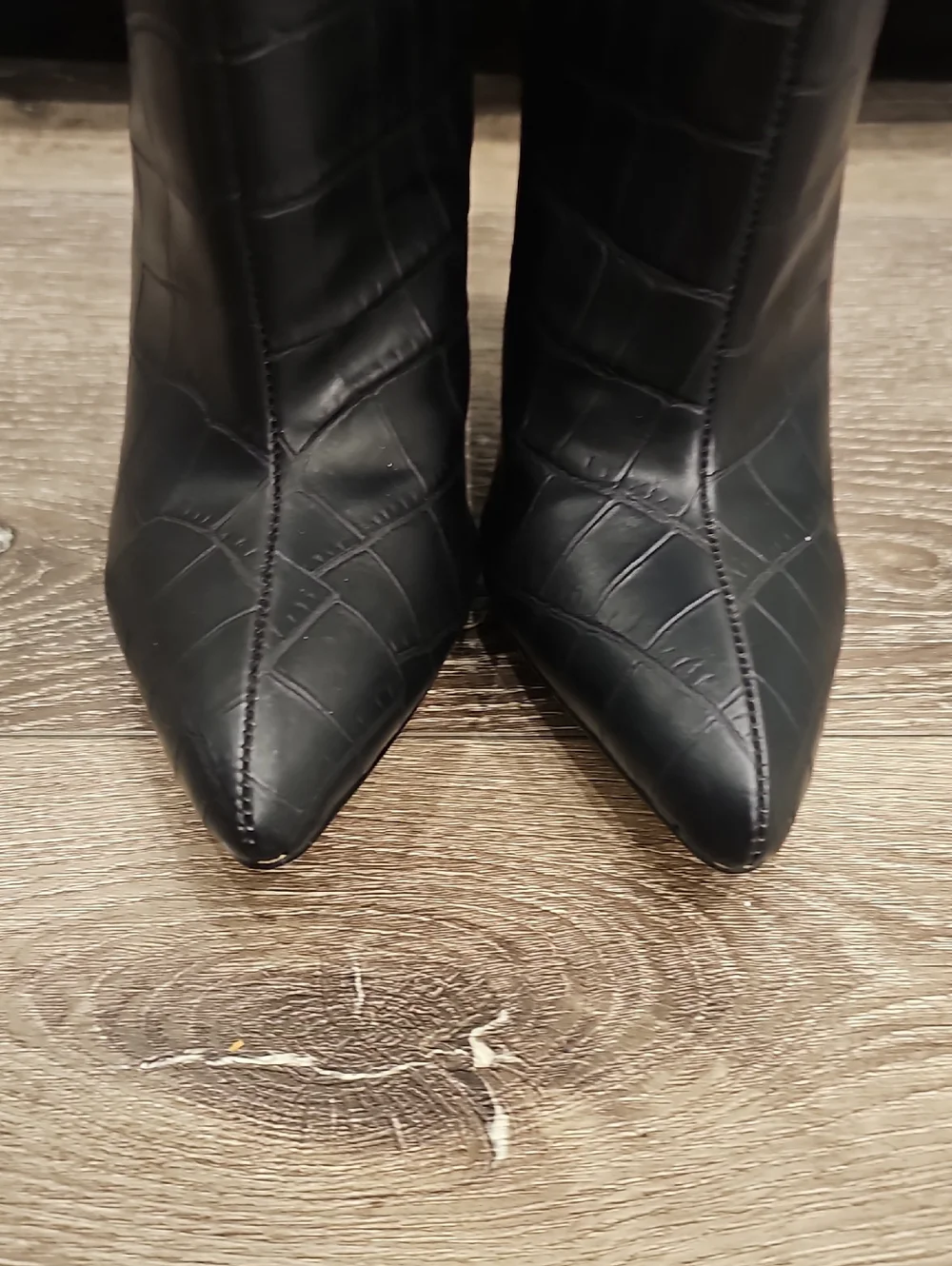 [NEW] Black Croc-Embossed THIGH BOOTS (way over knee) Chunky Heeled Boots SZ 8
